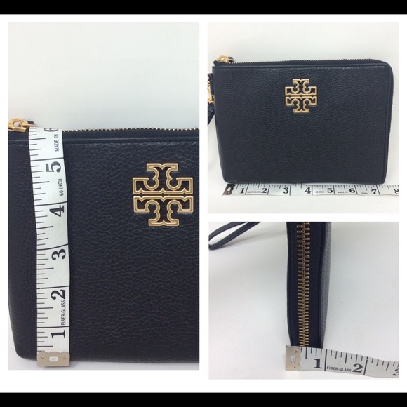 Authentic Tory Burch Britten Large Zip Pouch Wallet Wristlet Black Leather - Picture 14 of 14